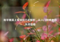 和平精英上屋顶技巧全解析，从入门到精通的实战指南