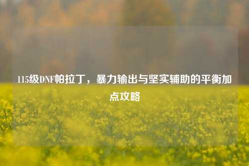 115级DNF帕拉丁，暴力输出与坚实辅助的平衡加点攻略