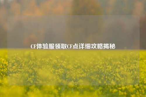 CF体验服领取CF点详细攻略揭秘