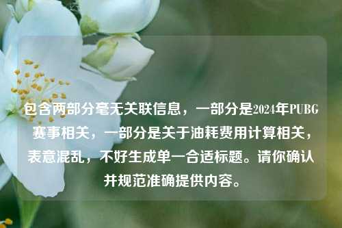 包含两部分毫无关联信息,一部分是2024年PUBG赛事相关,一部分是关于油耗费用计算相关,表意混乱,不好生成单一合适标题。请你确认并规范准确提供内容。