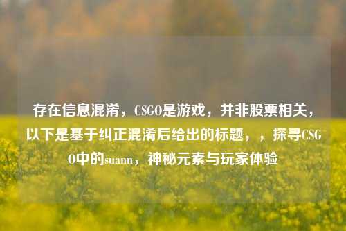 存在信息混淆,CSGO是游戏,并非股票相关,以下是基于纠正混淆后给出的标题,,探寻CSGO中的suann,神秘元素与玩家体验