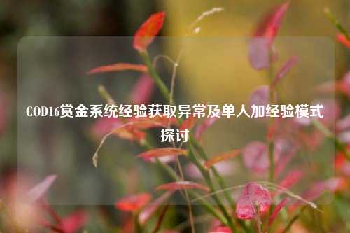 COD16赏金系统经验获取异常及单人加经验模式探讨