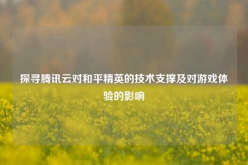 探寻腾讯云对和平精英的技术支撑及对游戏体验的影响