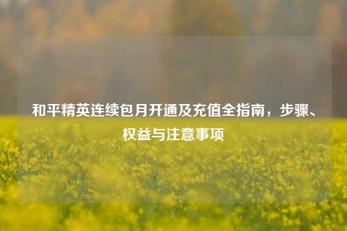 和平精英连续包月开通及充值全指南,步骤、权益与注意事项