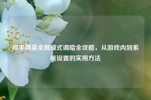 和平精英全屏模式调暗全攻略,从游戏内到系统设置的实用方法